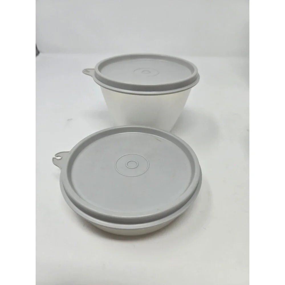 VINTAGE TUPPERWARE MISC LOT OF 10 GREY SILVER LIDS FOOD STORAGE CONTAINERS 1990S